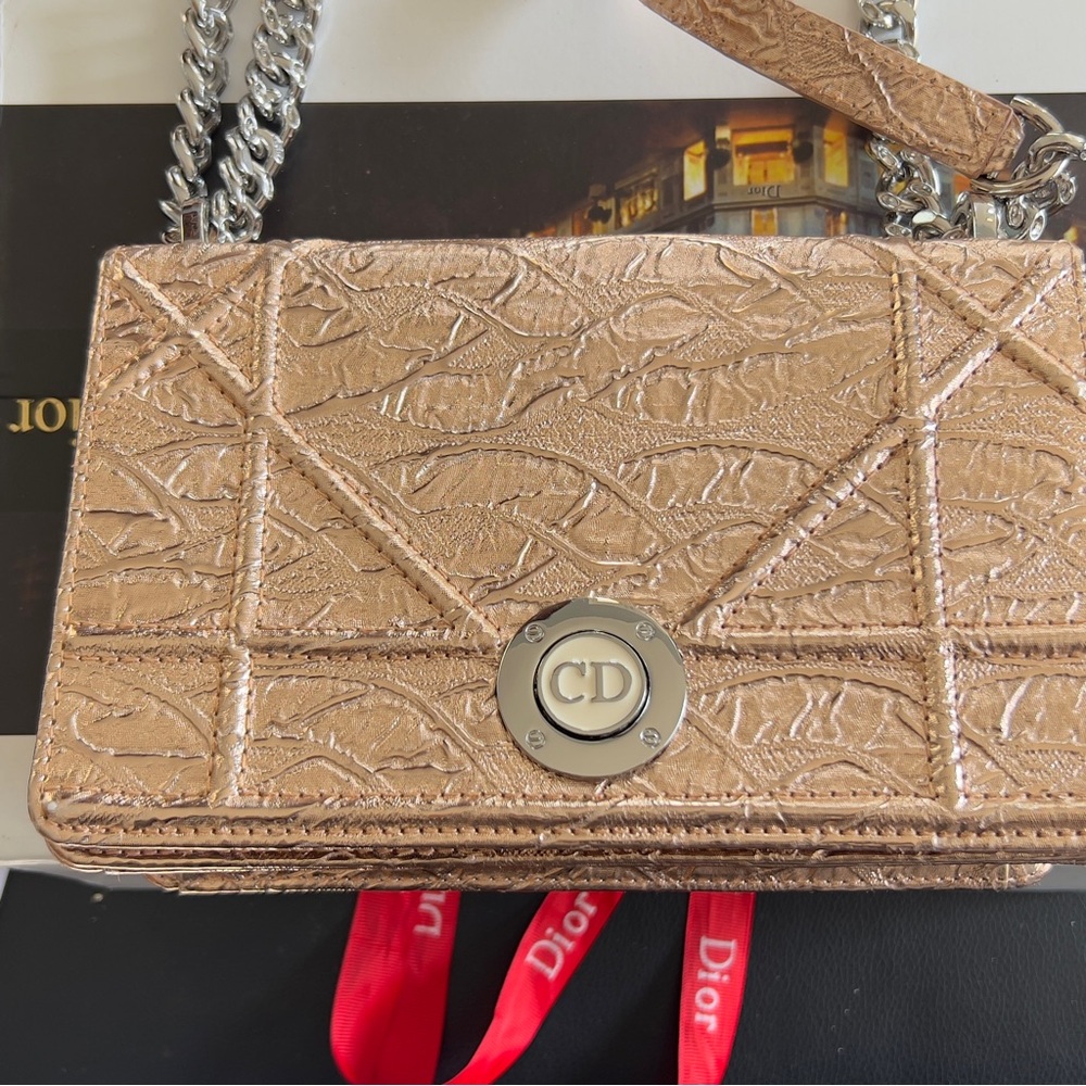 Limited Edition Dior Metallic Beige Crossbody Bag with box and certificates